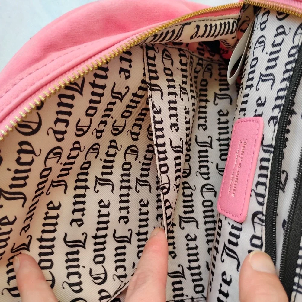 Juicy Couture Bag Velour Rhinestone Bling Mini‎ Backpack Travel Pink